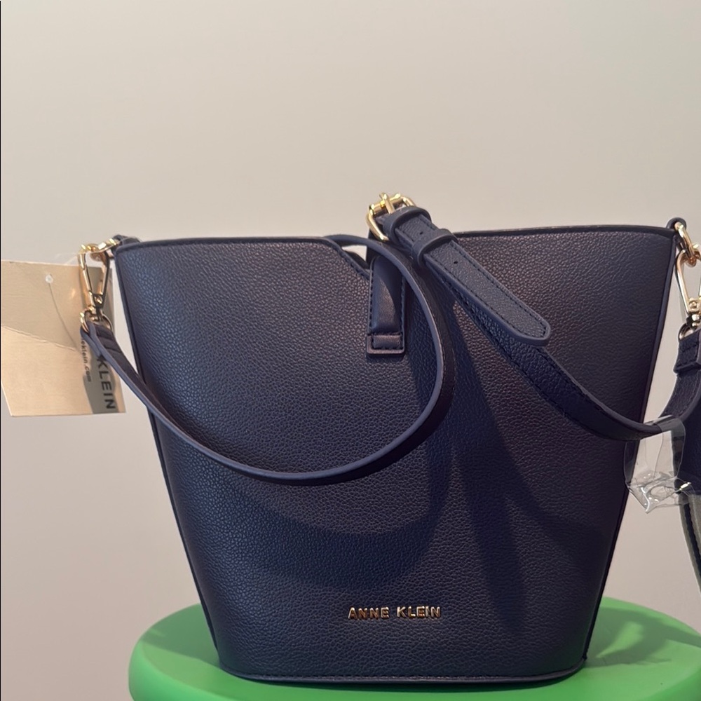 Anne Klein Blue Shoulder Bag with Gold Accents